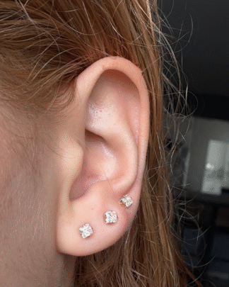 Trio De Brincos Ponto De Luz Quadrado